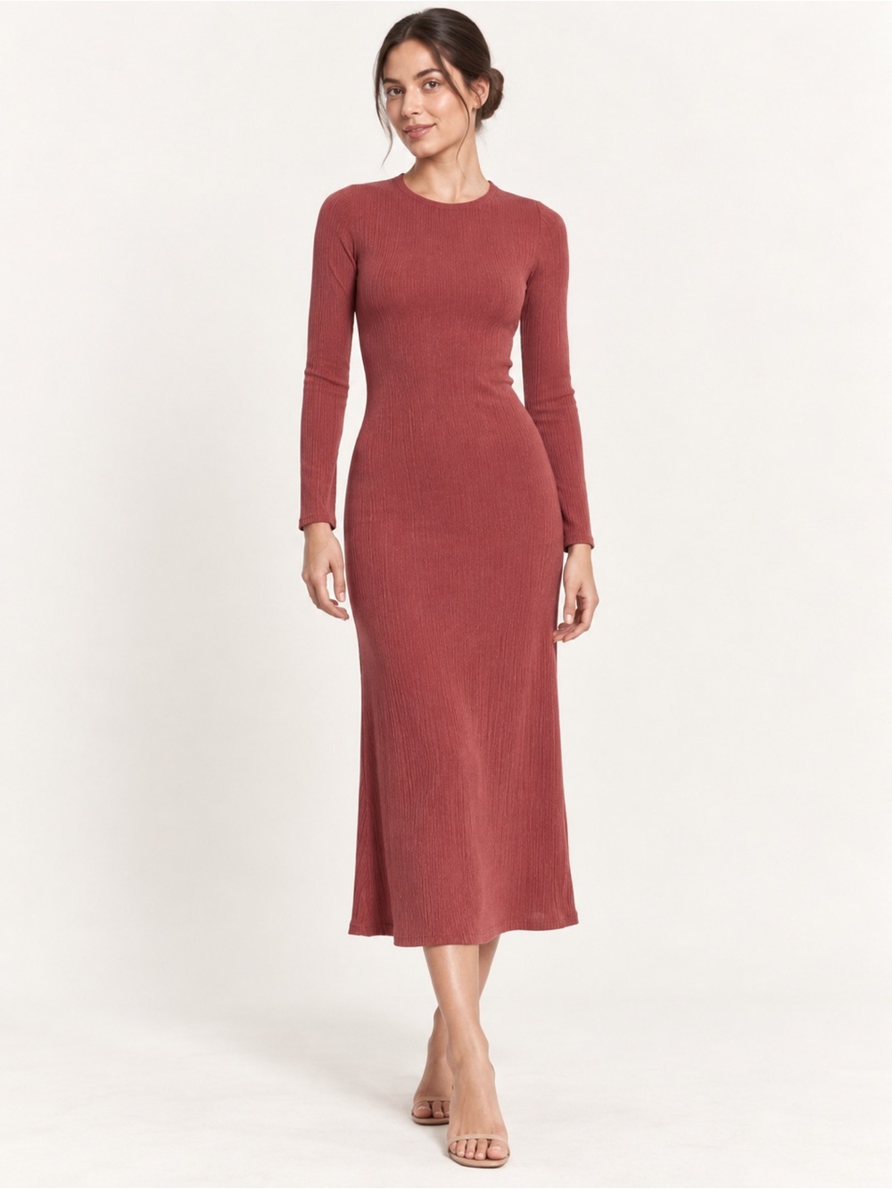 Reformation Benedict Dress in Rust Ribbed Midi Size XS NWT